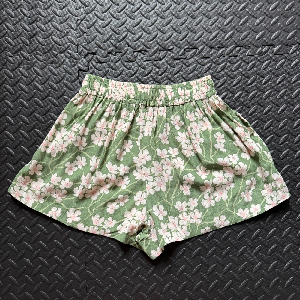Fighting Eel Ava Sky Sage Sakura Green Floral High Waist Shorts Kahea Small - Picture 3 of 4